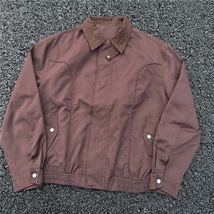 JK733-M-3XL-特P52-美式复古哈灵顿夹克防风翻领撞色格子领外套图片