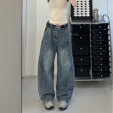 弯刀牛仔裤男款2025秋季美式复古解构设计感宽松阔腿长裤N024-P50，男装牛仔裤，星座308B-2