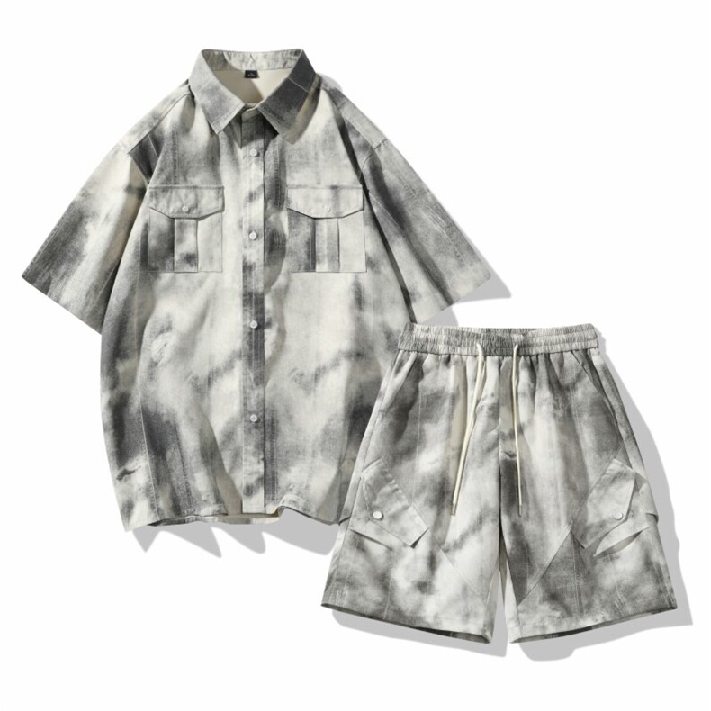 扎染印花衬衫短裤套装男新款宽松百搭两件套男A406TZ6619特P68，男装衬衫，星座309（原A406）