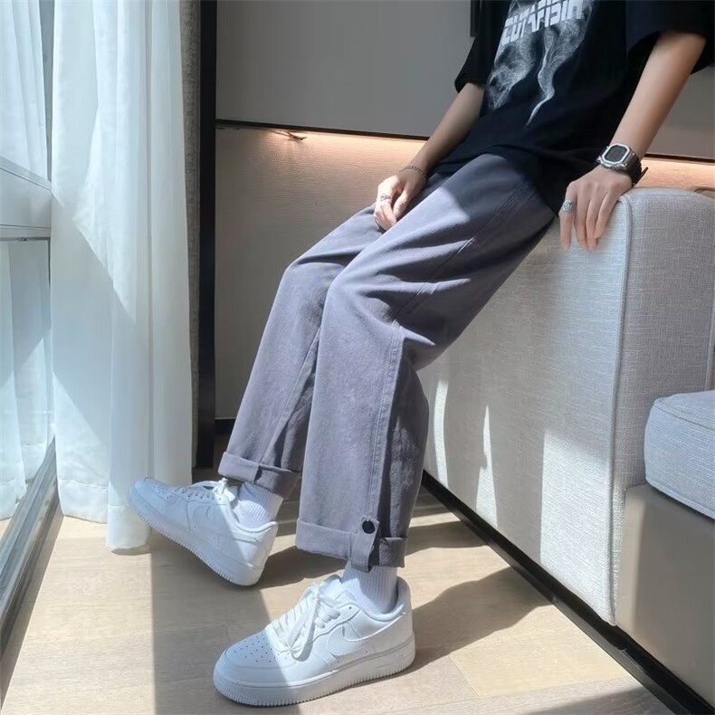 九分裤文艺潮痞子帅气2023春秋ins宽松百搭直筒裤K3371-P31,男装休闲裤,星座412-2
