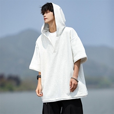8XL-M假两件短袖卫衣连帽t恤男夏季薄款宽松大码学生半袖DT007P48，男装T恤，电商B312