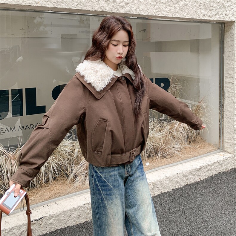 冬装撞色羊圈毛大翻领羽绒内胆90绒短外套2C239-109-P285-K398,女装羽绒服,2C239