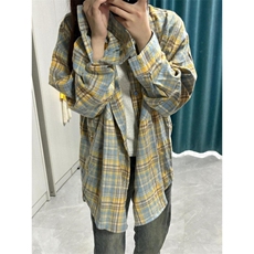 新款休闲百搭宽松衬衫上衣美式复古拼色格子外套男女CYC21，男装衬衫，星座1116A（原606A-3）
