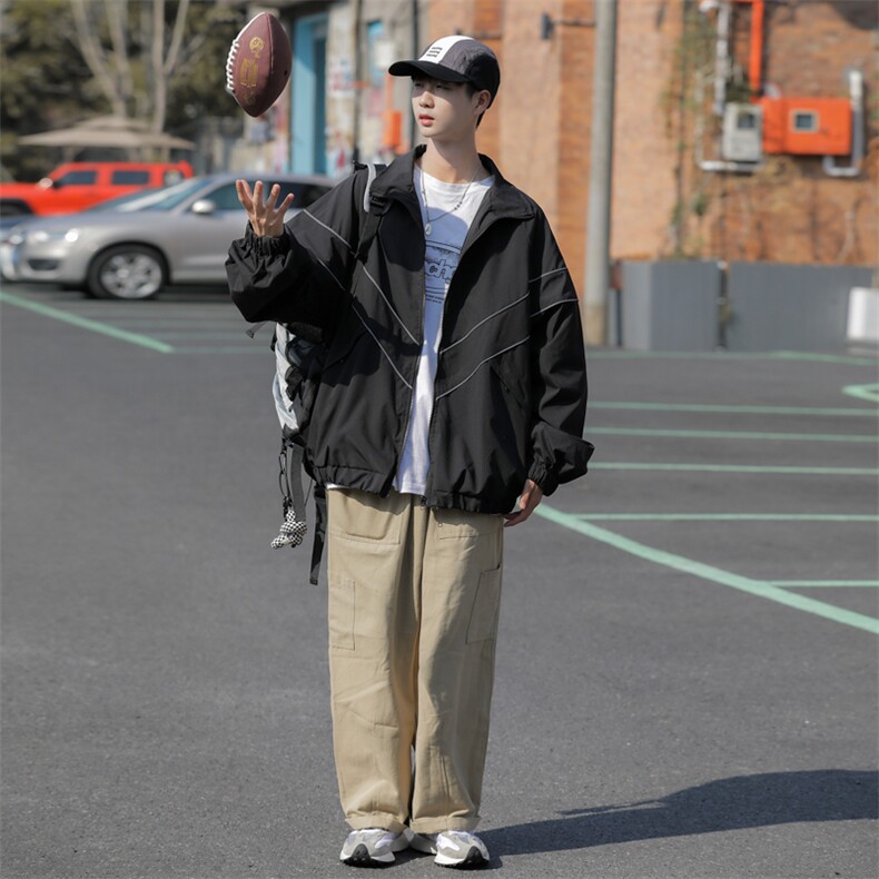 美式潮流休闲运动外套冲锋衣女男宽松纯色薄款春秋装夹克WT30P85,男装夹克,电商D325
