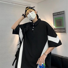 短袖polo衫男ins港风拼接撞色翻领T恤夏季韩版潮半袖F258P28，男装Polo衫，星座1116-2