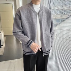 秋季高级感休闲棒球领针织外套韩系撞色宽松毛衣开衫潮男，男装针织衫/毛衣，星座218-1（原230）