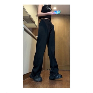 加绒加厚黑色西裤男女秋冬季阔腿裤直筒宽松休闲长裤K2666JR-P55图片