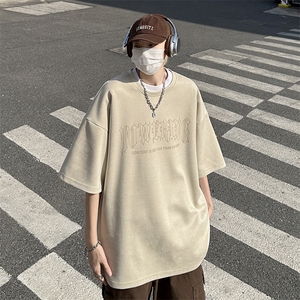 2023夏美式麂皮绒烧花短袖T恤男oversize潮流高街打底衫T156-P38图片