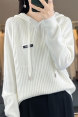 时尚百搭绿色针织帽衫修身显瘦长袖毛衣舒适保暖女款外套，女装针织衫/毛衣，大美人包芯纱店