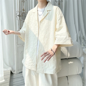 C5029/P40夏季新品西服领衬衫男个性肌理感格纹潮男宽松衬衣上衣图片