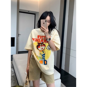 T0714-P25 大码女装卡通纯棉印花短袖 夏季新款减龄学院风穿搭图片