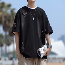 C317-P342024夏季新款ins潮牌百搭五分袖上衣港风原宿短袖T恤男，男装T恤，星座512-6