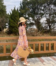 【现货】纯苎紫荆花连衣裙，女装连衣裙，依鼎衣典