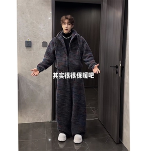 抖音加绒加厚针织连帽卫衣阔腿裤套装上衣P128裤子P95(网图