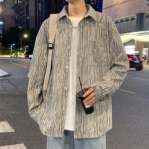 特批P45无差价秋新大码美式复古扎染渐变翻领长袖衬衫男外套C2542图片