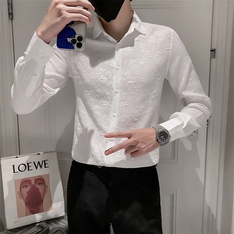 高级感秋季新款提花痞帅男士长袖衬衫男修身上衣301A-1/C08/P55,男装衬衫,星座301A-1