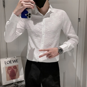 高级感秋季新款提花痞帅男士长袖衬衫男修身上衣301A-1/C08/P55图片