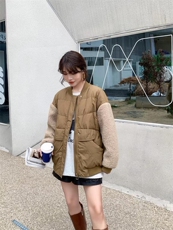 现货羊羔毛拼接羽绒服，女装羽绒服，爱美欧