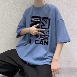 青少年圆领重磅短袖t恤2025新款男款夏季宽松大码半袖上衣男潮流图片