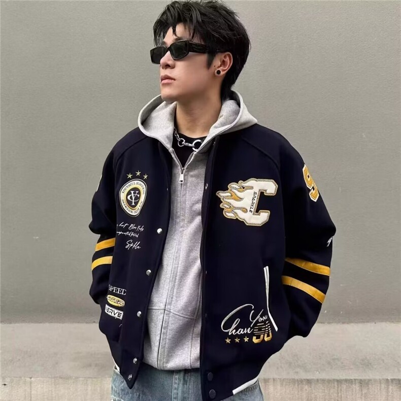 美式复古刺绣重工棒球服夹克男女街头潮牌学院风宽松运动小众外套,男装夹克,星座715-4