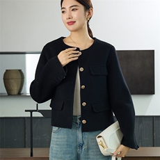 时尚百搭羊毛女士双面呢外套优雅显瘦短款设计秋冬，女装双面呢大衣，岳达羊绒