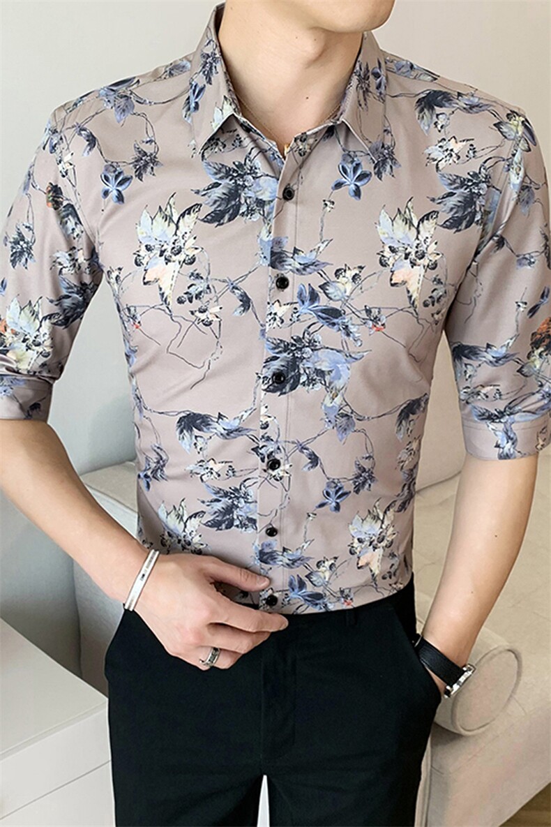 312A-191-P552025新款韩版修身帅气花衬衫英伦时尚男士衬衣B,男装衬衫,星座312A-5