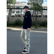 美式vibe风裤子高街水洗渐变黑灰色牛仔裤男款修身微喇工装直筒裤，男装牛仔裤，电商B221