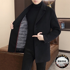 标90羽绒服外套可脱卸内胆冬季中长款羊毛呢子大衣YR253-195，男装羽绒服，星座210-3