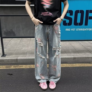 复古水洗牛仔裤男女潮牌宽松百搭直筒长裤男4126 P49图片