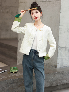 亮片新中式小香风外套女2025春秋新款小个子国风复古盘扣短款上衣图片