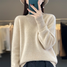 春秋精纺羊绒衫女半高领打底衫薄款内搭毛衣宽松百搭羊毛针织上衣，女装羊毛衫，大美人包芯纱店