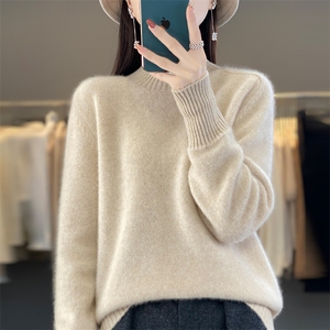 春秋精纺羊绒衫女半高领打底衫薄款内搭毛衣宽松百搭羊毛针织上衣图片