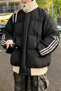 8XL-M三道杠韩系拼接立领加厚棉服三条杠棉衣面包服外套MY1706P98图片