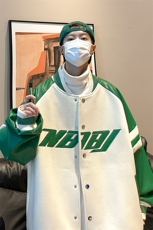 PU呢料拼接棒球服宽松港风欧美情侣夹克男皮衣A071-PY188-P100，男装夹克，电商A071