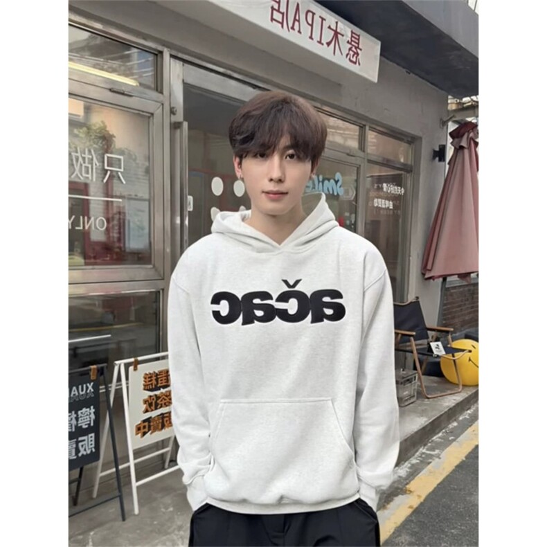 CX220-P49 潮牌复古简约贴布印花连帽卫衣男情侣宽松美式高街图片