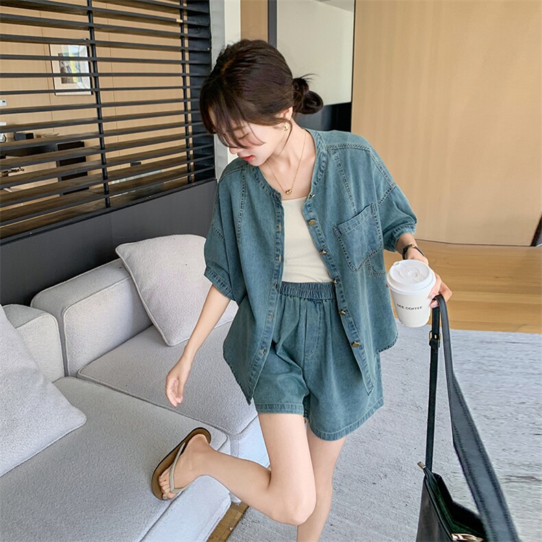 今年流行爆款牛仔套装女2025夏季新款宽松显瘦小个子休闲两件套女,女装套装/套裙,2C129