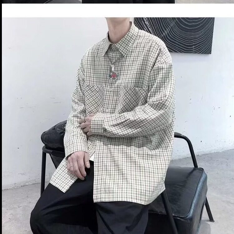 日系复古格子长袖衬衫男新款潮牌宽松高级感外套CS733-P40,男装衬衫,星座208-5