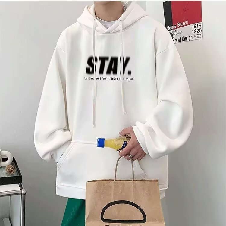 连帽卫衣男士秋季潮牌美式字母印花日系港风重磅宽松情侣上衣外套图片