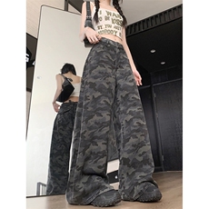 美式辣妹迷彩阔腿牛仔裤宽松休闲直筒拖地裤N720-P45，男装牛仔裤，星座308B-2