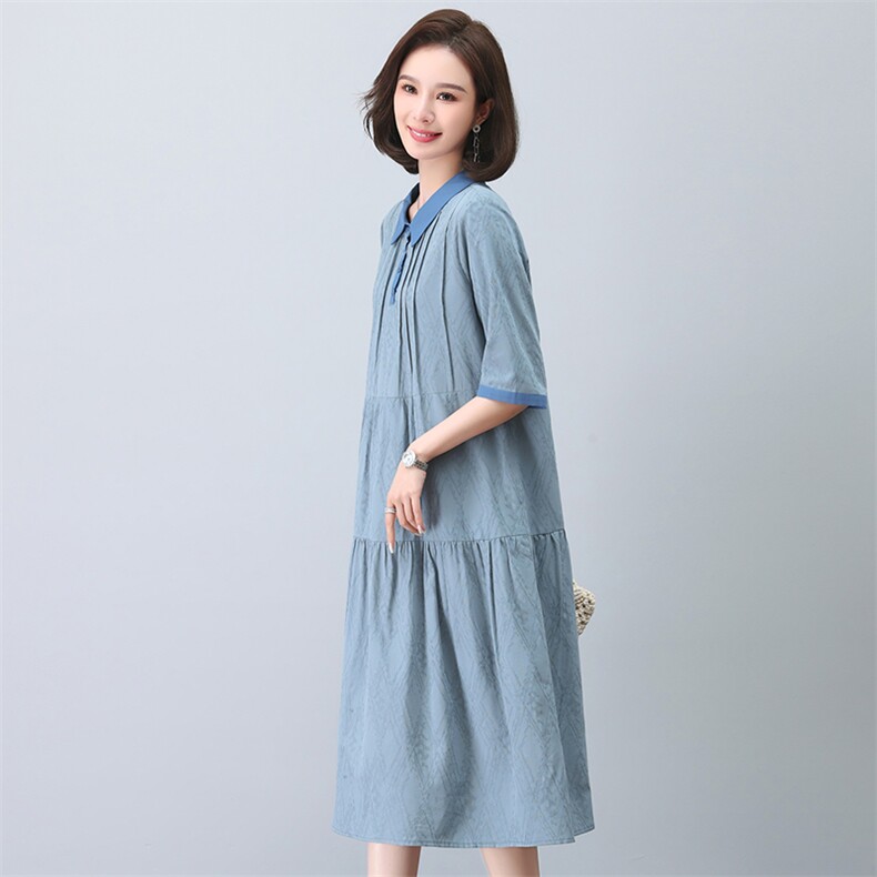 优雅气质翻领宽松连衣裙时尚百搭显瘦长裙,女装连衣裙,依恋蒂丝