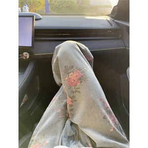 牡丹提花牛仔裤男春秋小众水洗休闲裤子cleanfit直筒微喇裤 NY745图片