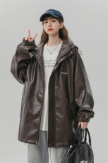 中性连帽鳄鱼纹PU皮衣大码M-5XL情侣冲锋衣夹克男JK8744P90控128，男装夹克，星座227-7