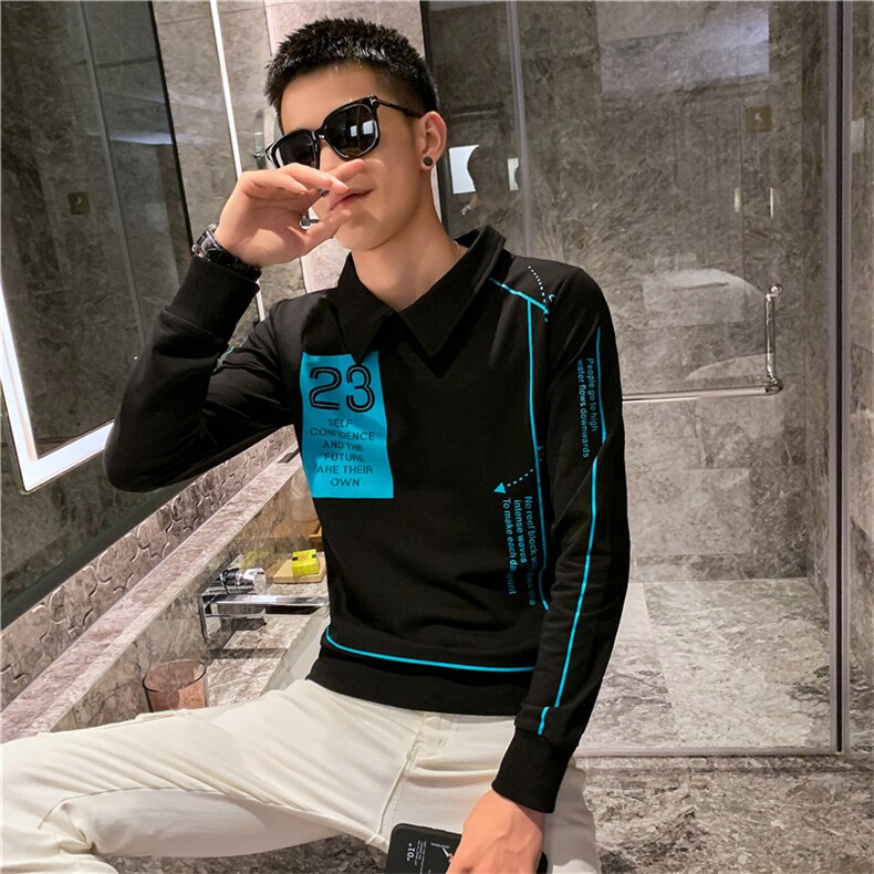WY6035-P58控78 秋季新款社会小伙套头衬衫领卫衣男网红上衣图片