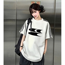 抖音得物高品质二开240克宽松纯棉美式潮牌三条杠织带短袖T恤，男装T恤，电商A486-1