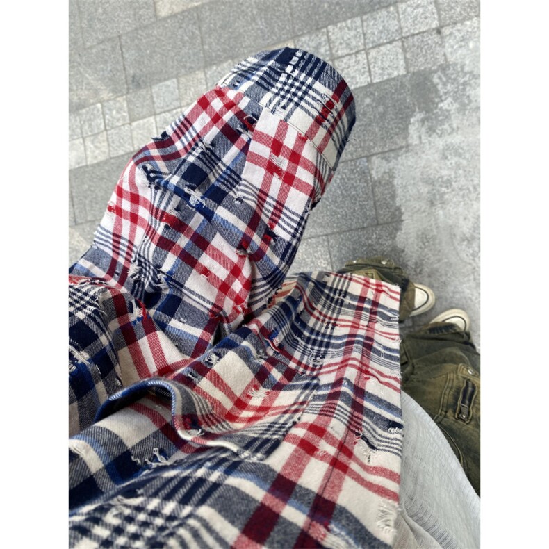 【有货】破坏感格子长袖衬衫男女设计感高级宽松外套B407CC-特P45,男装衬衫,星座1007（原301D）