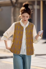 【春季女装新款】2026大量现货春季时尚新中式葫芦图案两面穿马甲，女装马甲，缘衣格