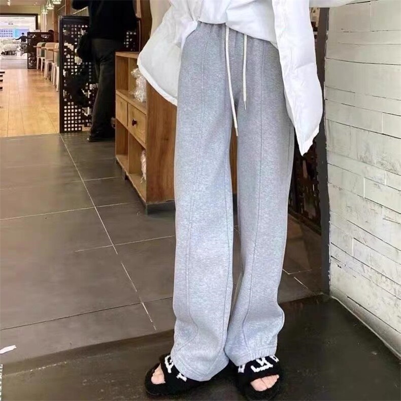 春季新款宽松休闲百搭运动风纯色垂感休闲裤,女装休闲裤,L·H·X