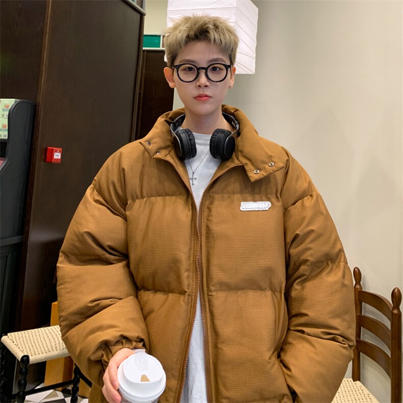 休闲棉服男生秋冬复古纯色简约立领面包服宽松大码情侣棉袄上衣服，男装棉衣，电商A022