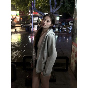美式连帽卫衣女秋冬加绒字母印花开衫外套重磅潮牌宽松情侣上衣图片