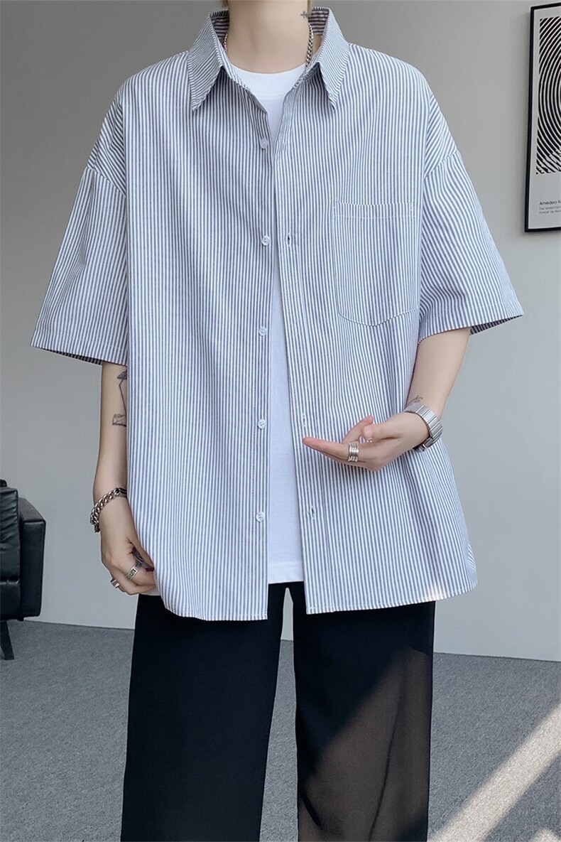 短袖衬衫男夏季新款港风宽松条纹衬衣DX3303-特P26无差价,男装T恤,星座214-3